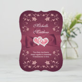 Wedding Invite 2 Burgundy, Blush Floral, Hearts (Standing Front)