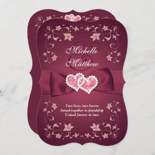 Wedding Invite 2 Burgundy, Blush Floral, Hearts