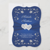Wedding Invite 2 Royal Blue Silver, Floral, Hearts (Front)