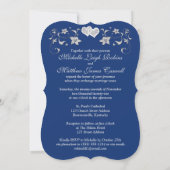 Wedding Invite 2 Royal Blue Silver, Floral, Hearts (Back)
