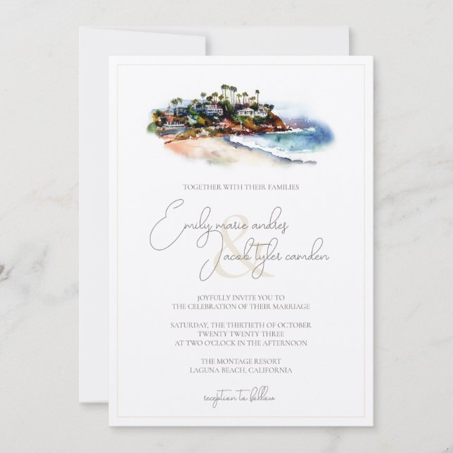 Wedding Invite - Beach Coast in Watercolor (Front)