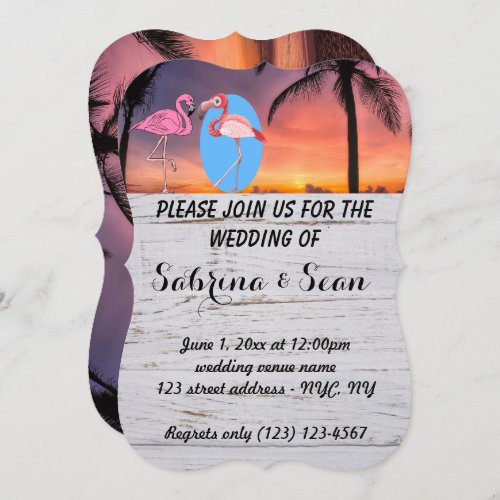 Wedding Invite Beach Flamingo Palm Romantic