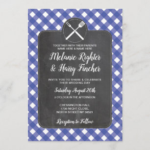 Wedding Invite Blue Gingham BBQ Chalk