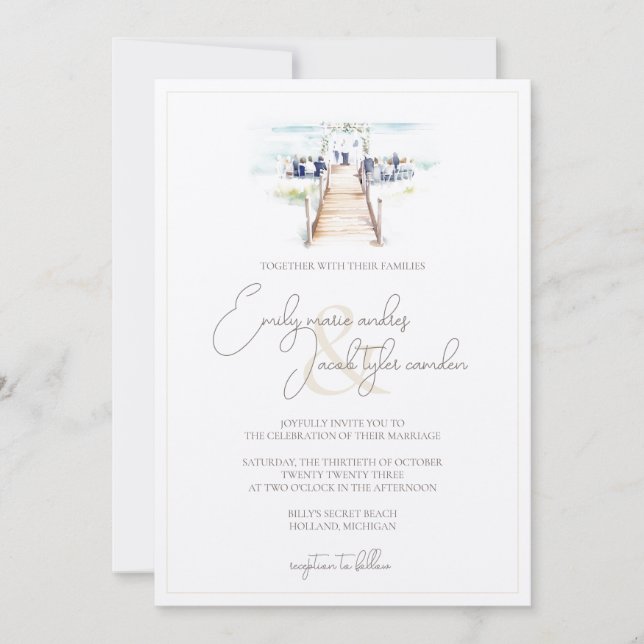 Wedding Invite - Boardwalk Ceremony in Watercolor (Front)