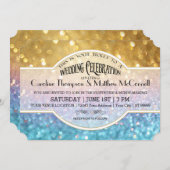 Wedding Invite Bokeh Movie Ticket Style Gold Pink (Front/Back)