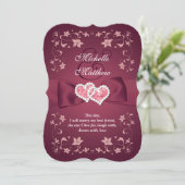 Wedding Invite | Burgundy, Blush Floral, Hearts (Standing Front)