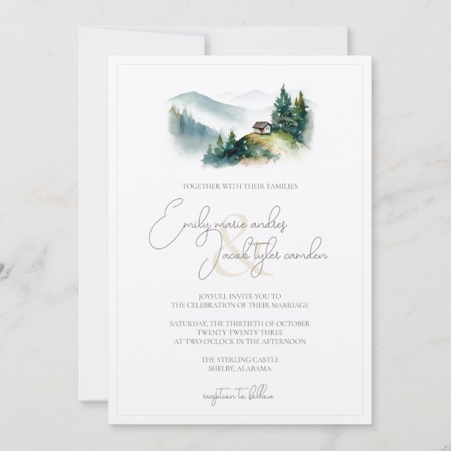 Wedding Invite - Cabin in Watercolor (Front)