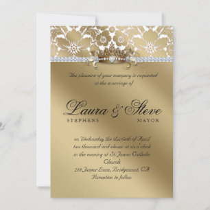 Wedding Invite Damask Floral Gold Crown