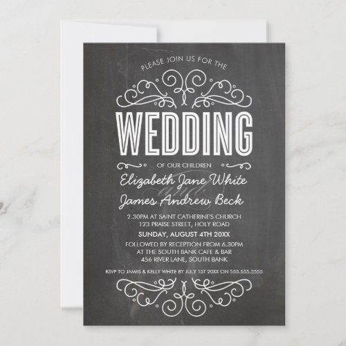 WEDDING INVITE elegant flourish chalkboard gray