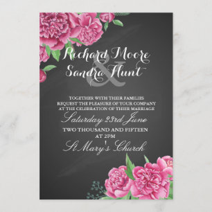 Wedding invite floral chalkboard peony pink