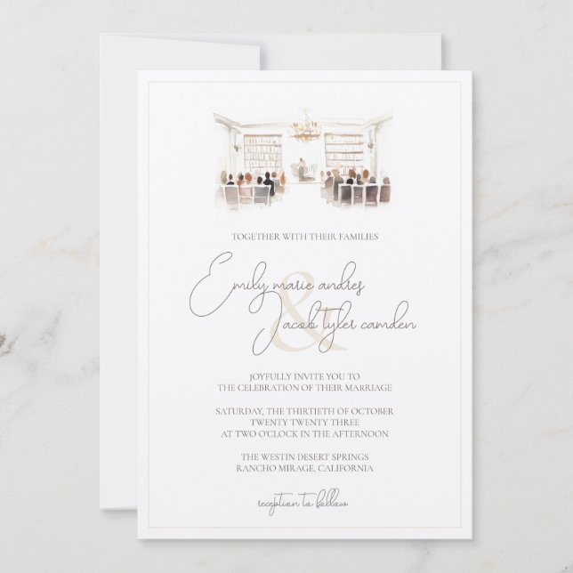 Wedding Invite - Library Ceremony in Watercolor (Front)