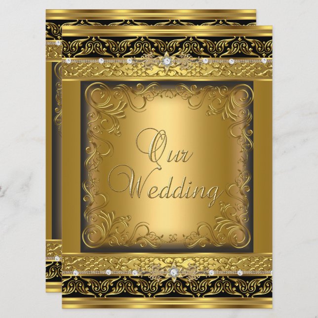 Wedding Invite Metallic Gold Black Diamond (Front/Back)