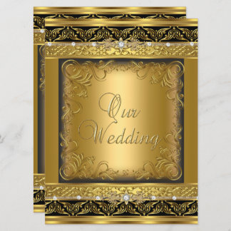 Wedding Invite Metallic Gold Black Diamond