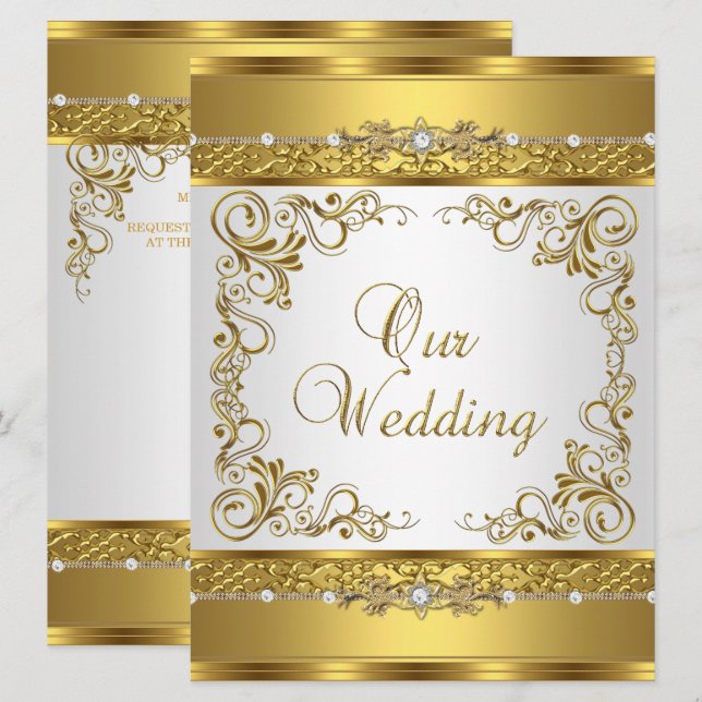 Wedding Invite Metallic Gold White Diamond (Front/Back)