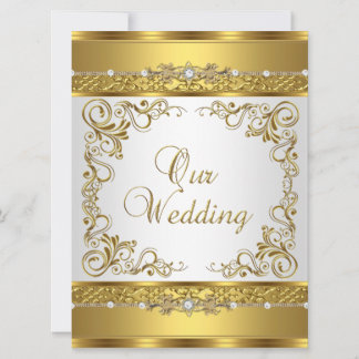 Wedding Invite Metallic Gold White Diamond