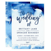WEDDING INVITE modern stylish navy blue watercolor