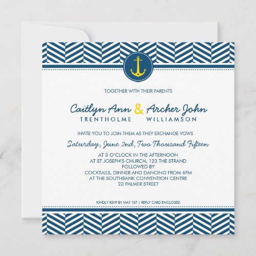 WEDDING INVITE nautical anchor heart navy yellow