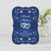 Wedding Invite | Navy, Silver, Floral, Hearts (Standing Front)