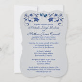 Wedding Invite | Navy, Silver, Floral, Hearts (Back)