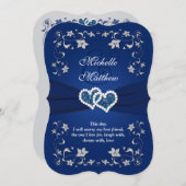 Wedding Invite | Navy, Silver, Floral, Hearts (Front/Back)