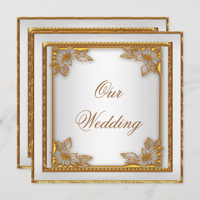 Wedding Invite Old Gold White Art Deco (Front/Back)