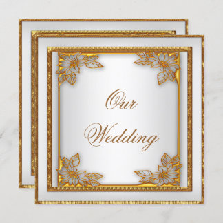 Wedding Invite Old Gold White Art Deco