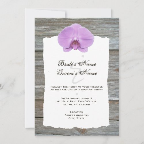 Wedding Invite Purple Orchid &amp; Barnwood