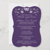 Wedding Invite | Purple, Silver, Floral, Hearts (Back)