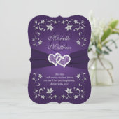Wedding Invite | Purple, Silver, Floral, Hearts 2 (Standing Front)