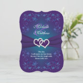 Wedding Invite | Purple, Teal, Floral, Hearts (Standing Front)