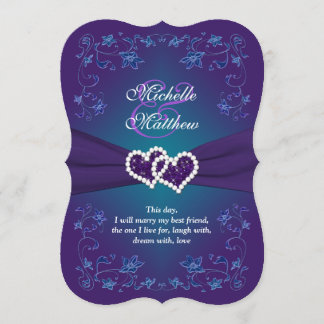 Wedding Invite | Purple, Teal, Floral, Hearts
