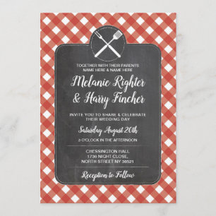 Wedding Invite Red Gingham BBQ Chalk