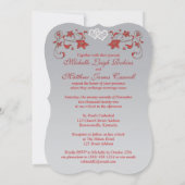Wedding Invite | Red, Silver, Floral, Hearts (Back)