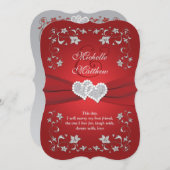 Wedding Invite | Red, Silver, Floral, Hearts (Front/Back)