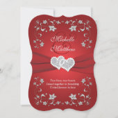 Wedding Invite | Red, Silver, Floral, Hearts 2 (Front)