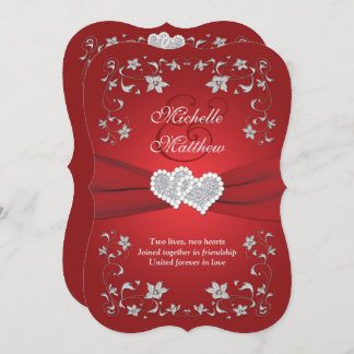 Wedding Invite | Red, Silver, Floral, Hearts 2