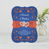 Wedding Invite | Royal Blue Orange, Floral, Hearts (Standing Front)