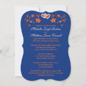 Wedding Invite | Royal Blue Orange, Floral, Hearts (Back)