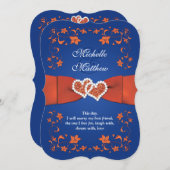 Wedding Invite | Royal Blue Orange, Floral, Hearts (Front/Back)