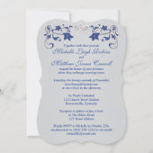 Wedding Invite | Royal Blue Silver, Floral, Hearts (Back)