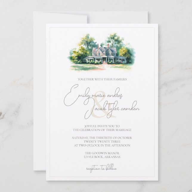 Wedding Invite - Southren Manor in Watercolor (Front)