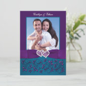 Wedding Invite | Teal, Purple Hearts | Photo (Standing Front)