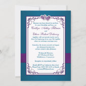 Wedding Invite | Teal, Purple Hearts | Photo (Back)