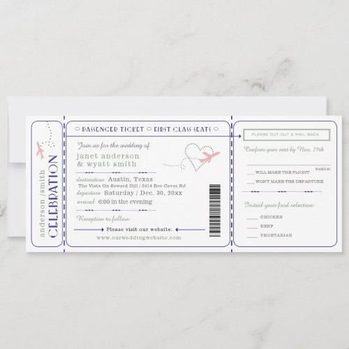 Wedding Invite Travel Boarding Pass Rsvp Meals