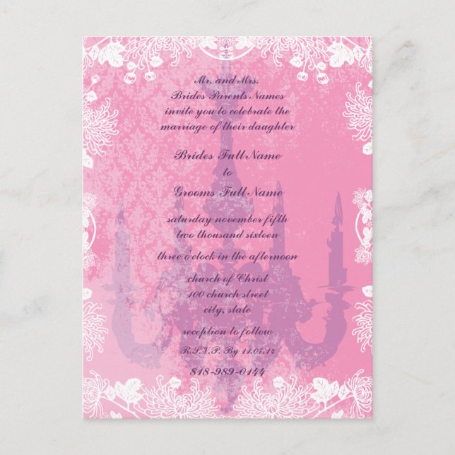Wedding Invite Vintage Chandelier Pink Lavender (Front)