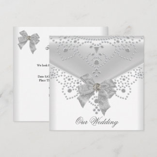 Wedding Invite White Silver Overlay Bow Jewel