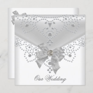 Wedding Invite White Silver Overlay Bow Jewel
