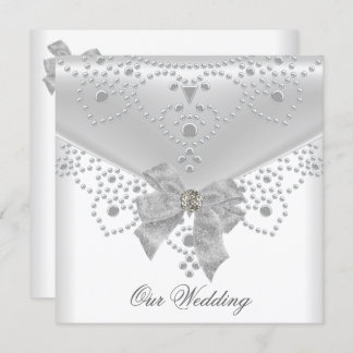 Wedding Invite White Silver Overlay Bow Jewel