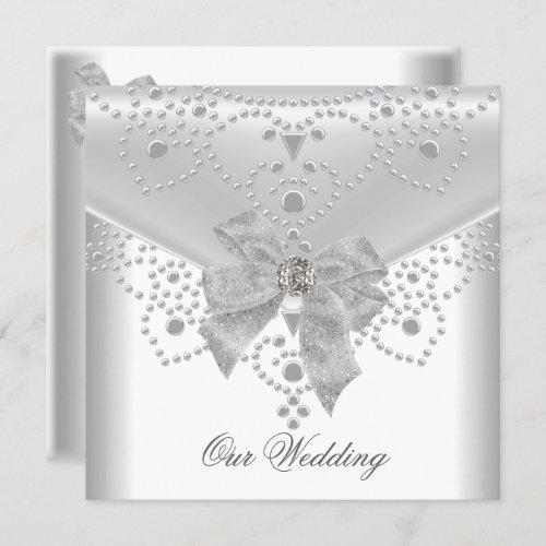 Wedding Invite White Silver Overlay Bow Jewel