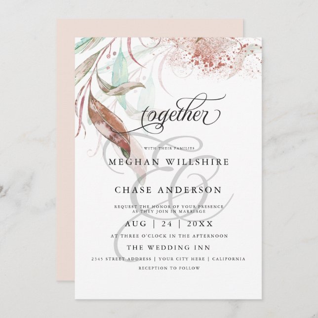 WEDDING INVITE | Wispy Spray of Autumn Foliage (Front/Back)